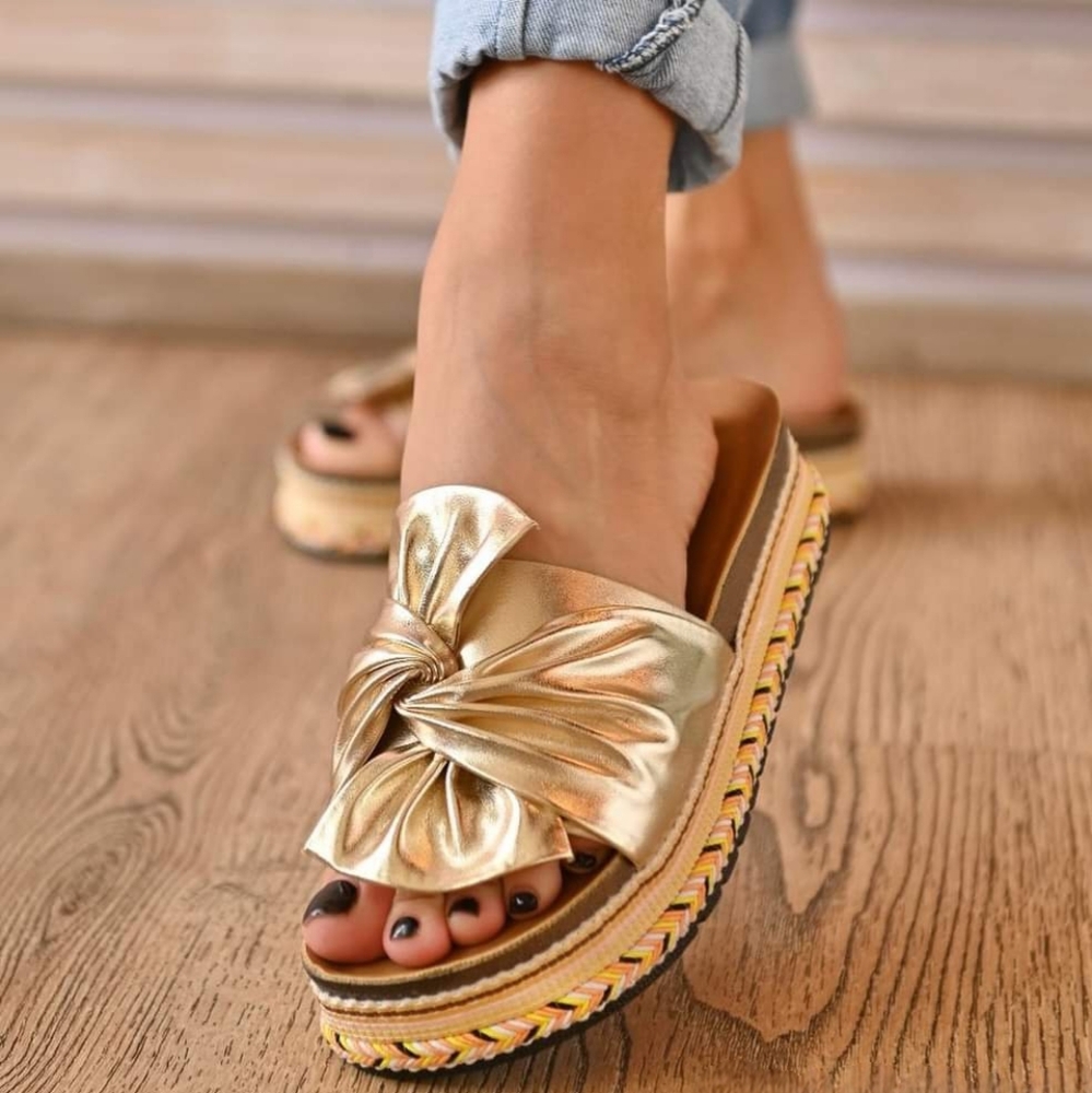 Fashion Sandals With Bow Design Color Gold Size 7